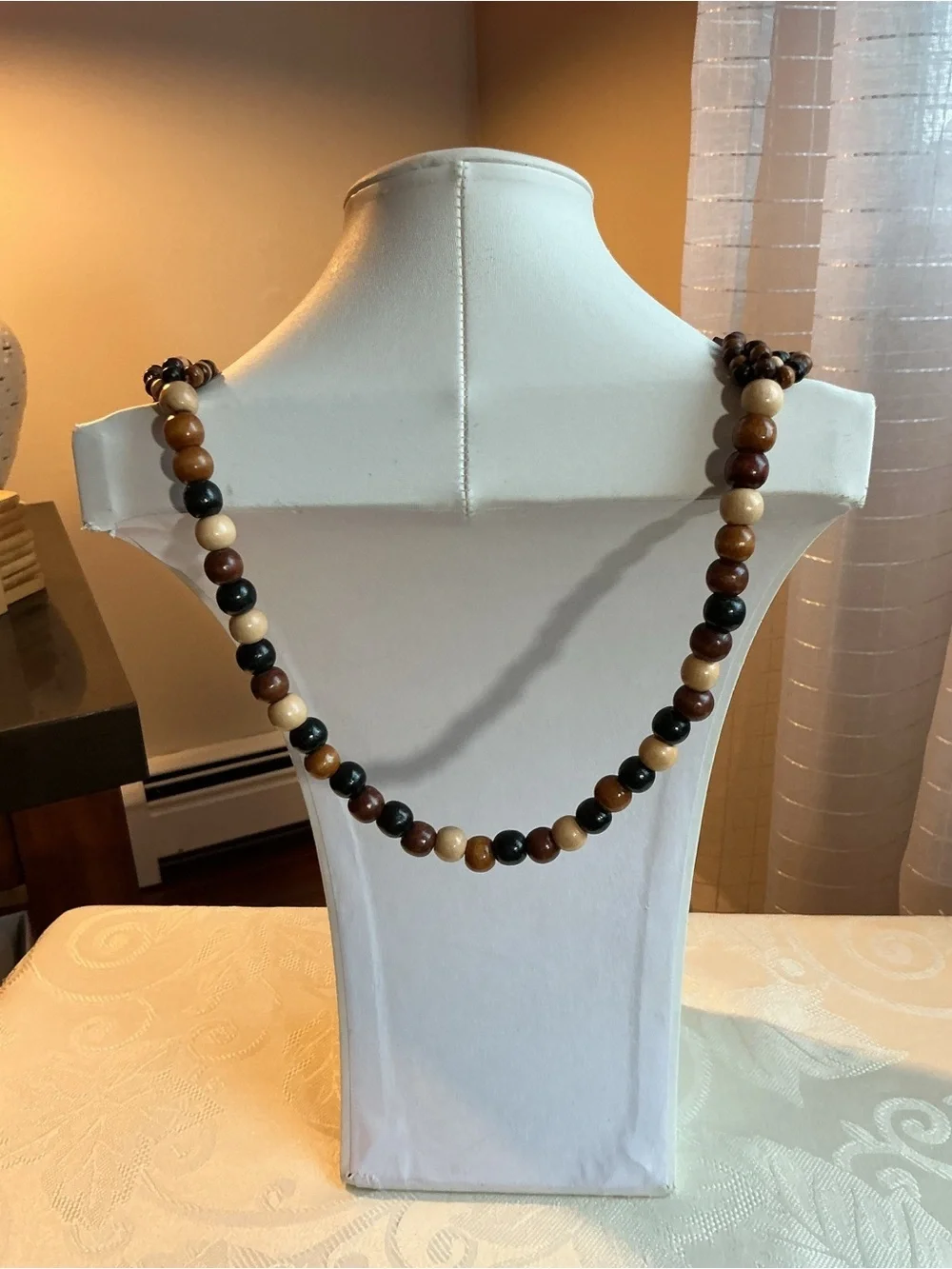 Multi-Strand Wooden Bead Statement Necklace and Wood Bangles